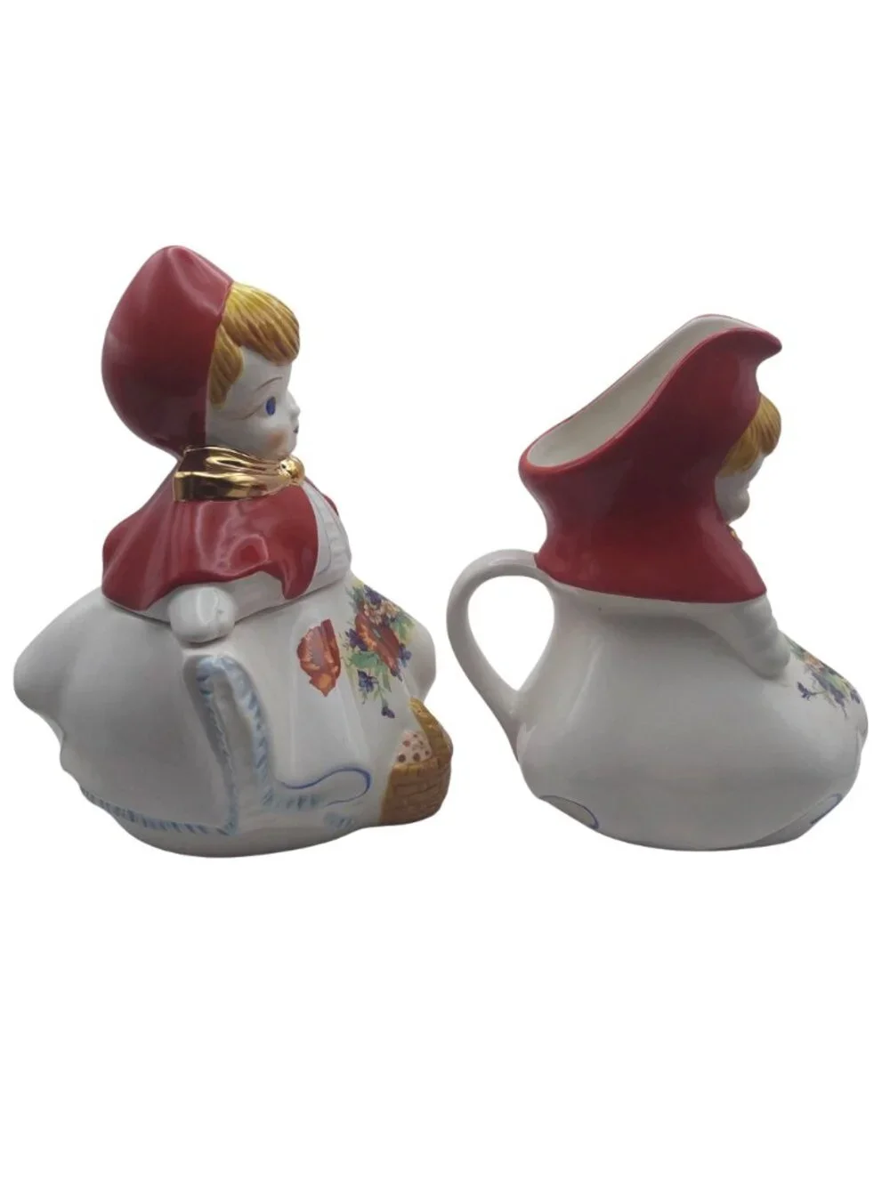 Little Red Riding Hood Cookie Jar & Creamer Pitcher Set Of 2 Vintage Retro